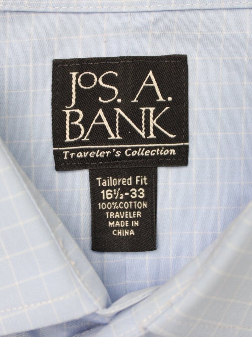 Jos A Bank Shirt Mens 16 1/2, 33 Blue Traveler's Tailored Fit Cotton Long Sleeve - Picture 6 of 11